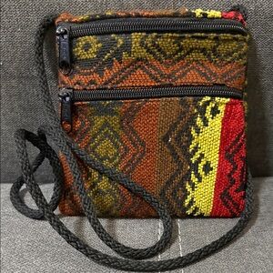 Boho Multi-Color Woven Crossbody Bag with Zip Pockets